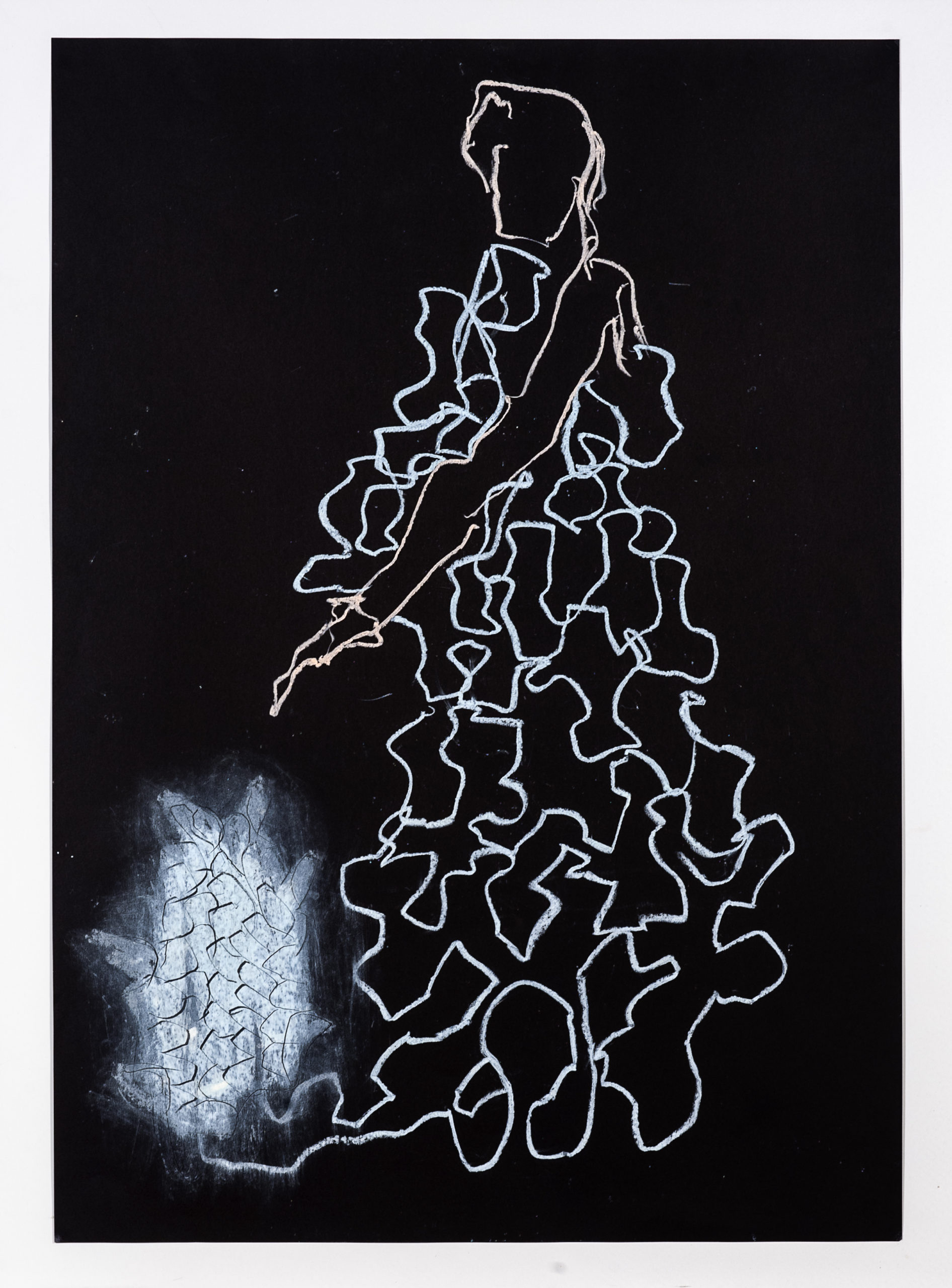 "Senza titolo" 1994, gessetto su carta nera, 100 x 70 cm