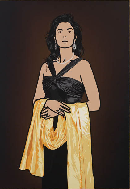 "Antonia with yellow shawl 2" 2008, inchiostro su tela, 120 x 83.9 cm