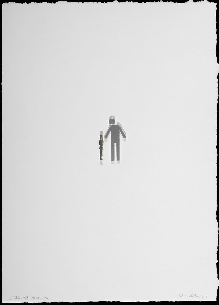 “Untitled with Mirror Man” 2007, oggetti vari su carta, 15 x 11 cm