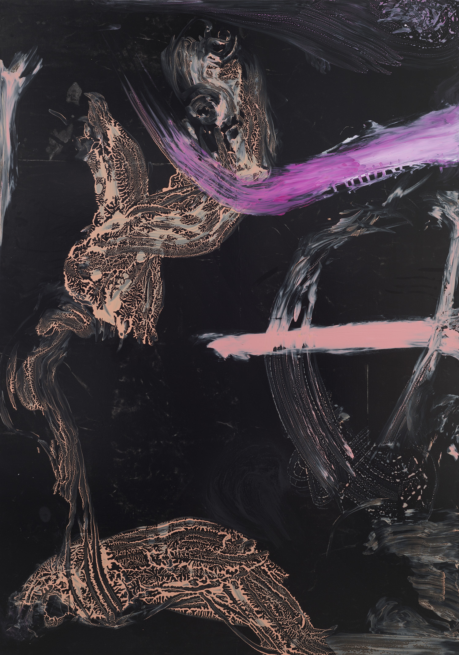 "Jan" 2016, acrilico e olio su ecopelle, 200 x 142 cm