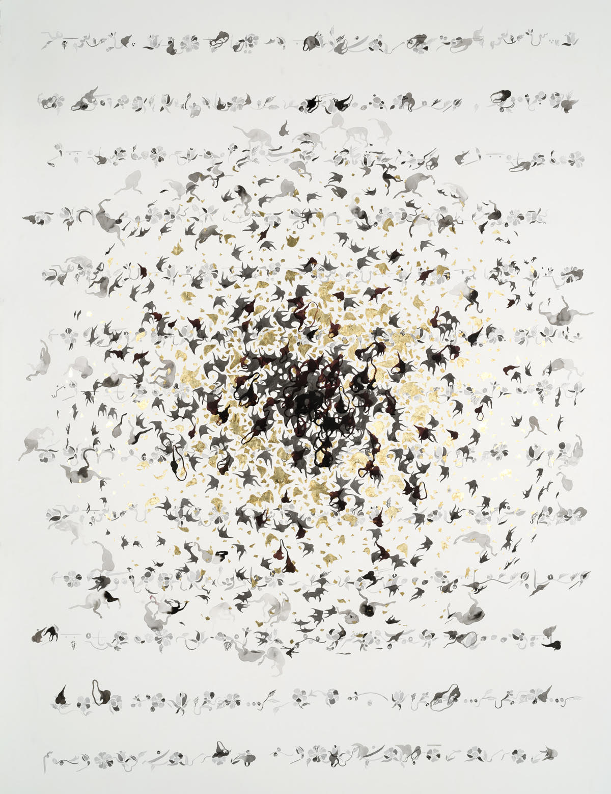 "Singing in sphere" 2015, tecnica mista su carta, 244 x 164 cm