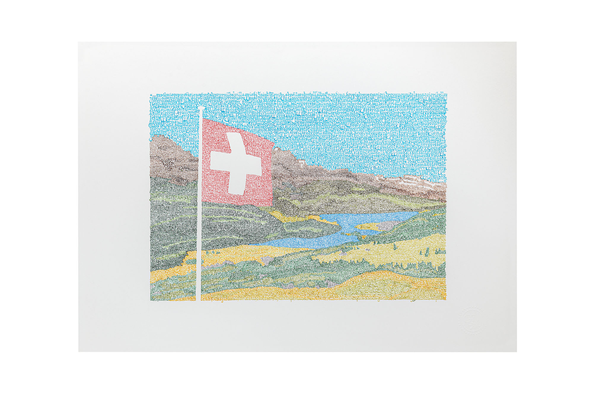 "Montagne. Engadina" 2022, calligrafia su carta, 29.7 x 42 cm