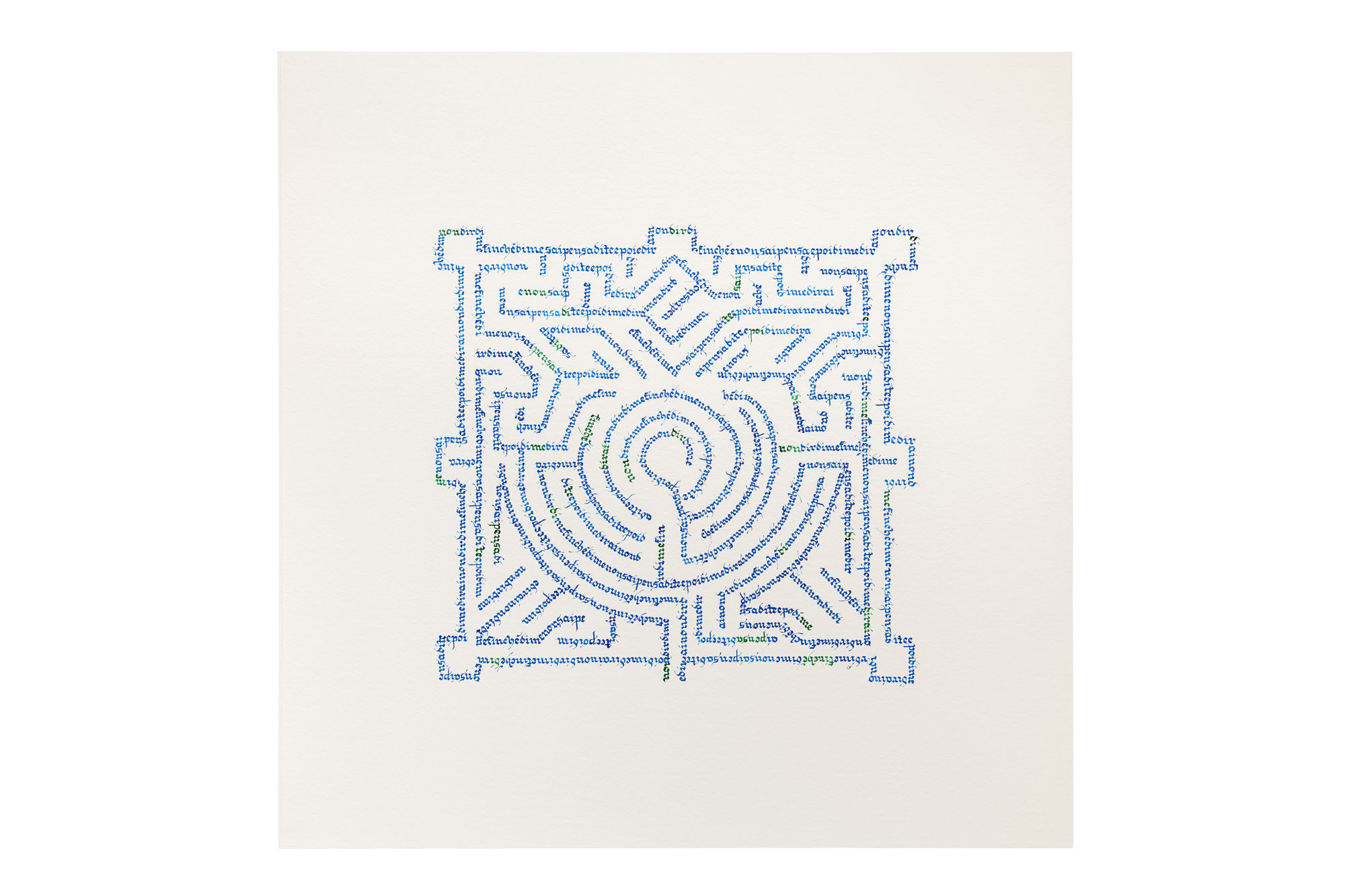 "Labirinti. Maistone" 2022, calligrafia su carta, 50 x 50 cm