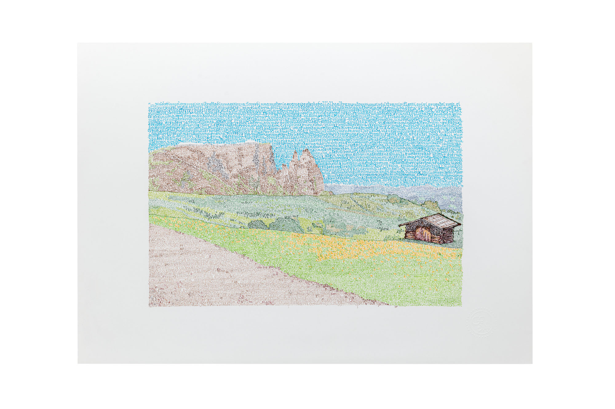 "Montagne. Val Gardena" 2022, calligrafia su carta, 29.7 x 42 cm