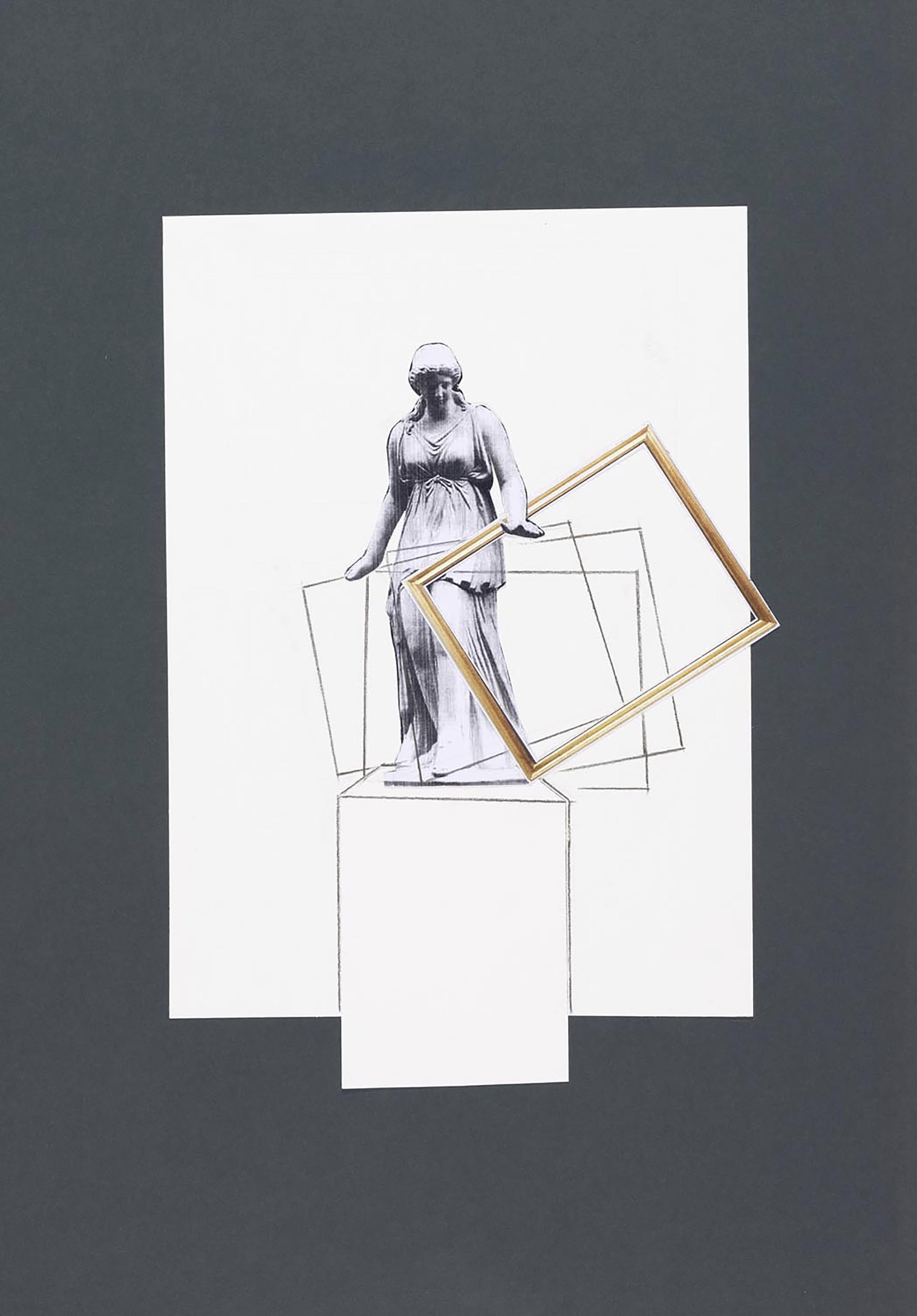 "Studio per In cornice" 2022, matita e collage su carta bianca e grigia, 50 x 35 cm